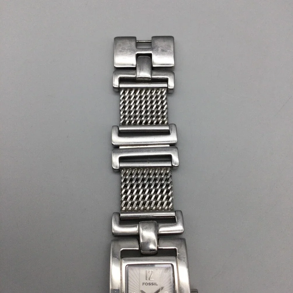 Fossil Watch Womens 21mm Silver Tone Mesh Band Stainless New Battery 6.25
